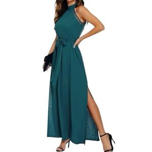 Kingots Halter Neck Back Tie Maxi Dress